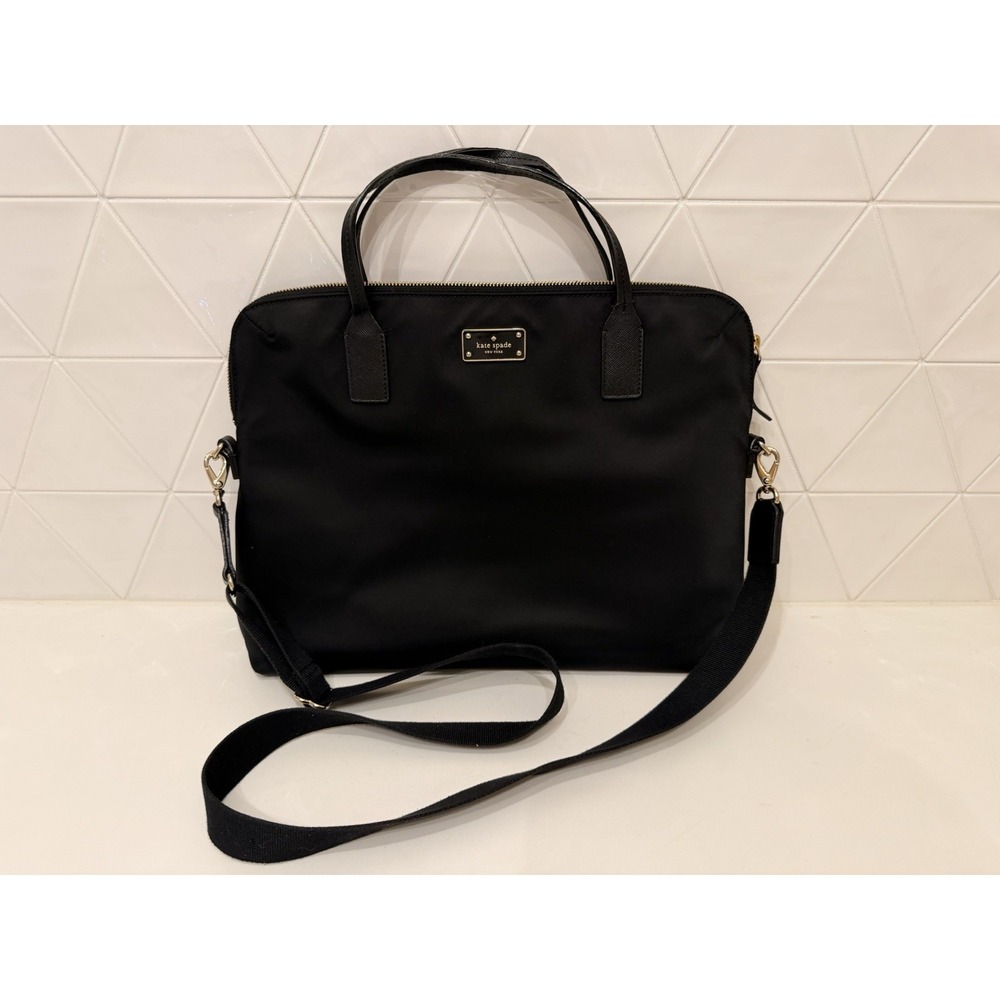 Kate Spade Black Nylon Laptop Bag Tote Shoulder Crossbody Work Travel Purse NEW